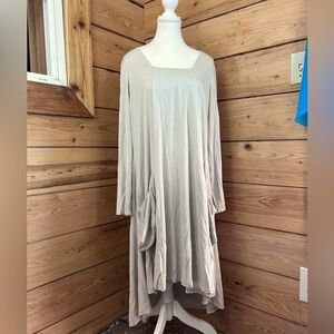 Michael Tyler Dress Sz Large Lagenlook Cream Oversized Long Sleeve Flowy Pockets